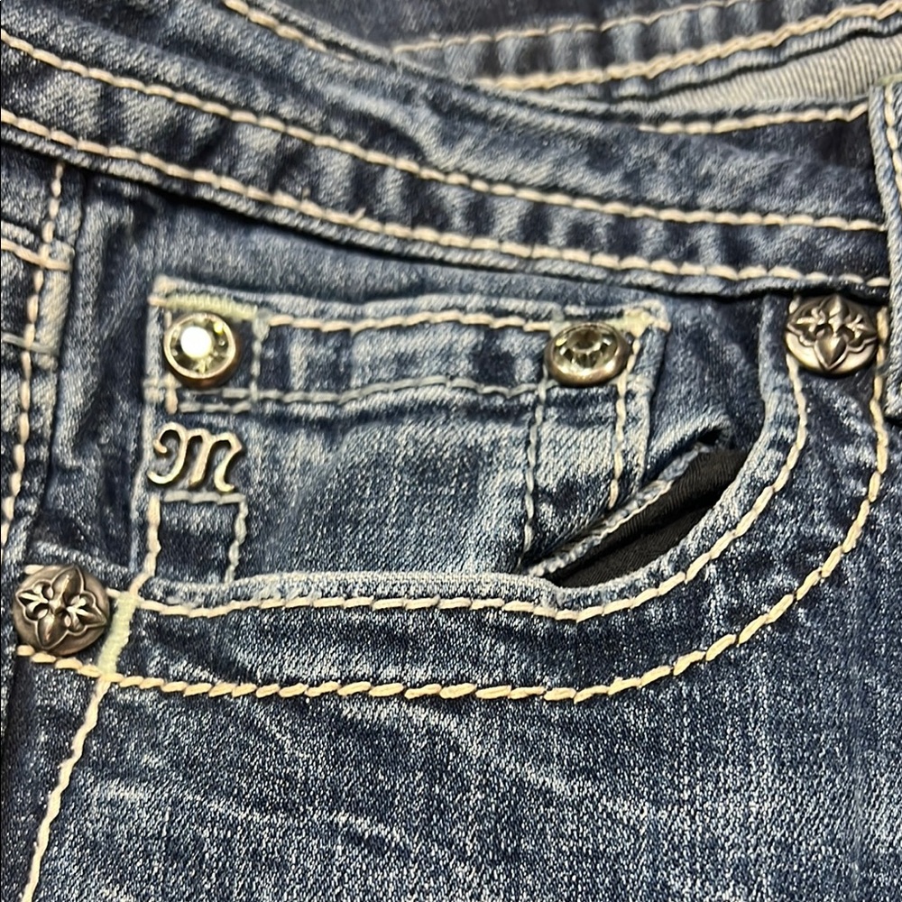Miss Me Blue Boyfriend Jeans with Rhinestone Embellishments - Picture 4 of 12